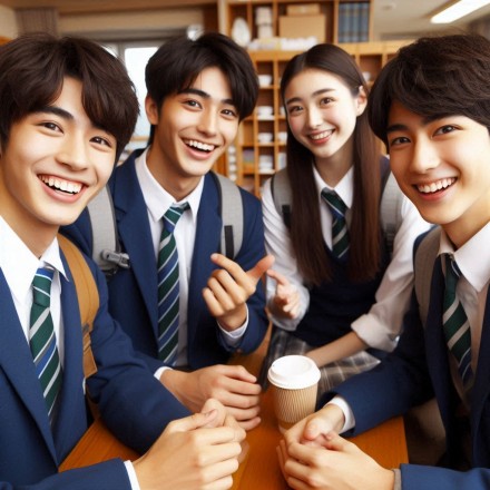 外国人と英語で楽しそうに話す高校生