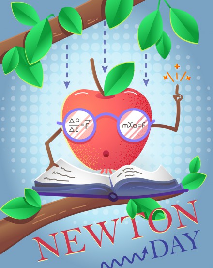 educational banner for the holiday Newton Day.